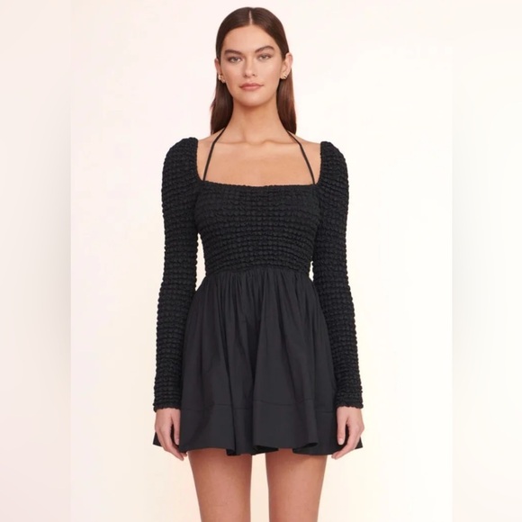 STAUD Black Textured Long Sleeve Dress - Picture 4 of 4